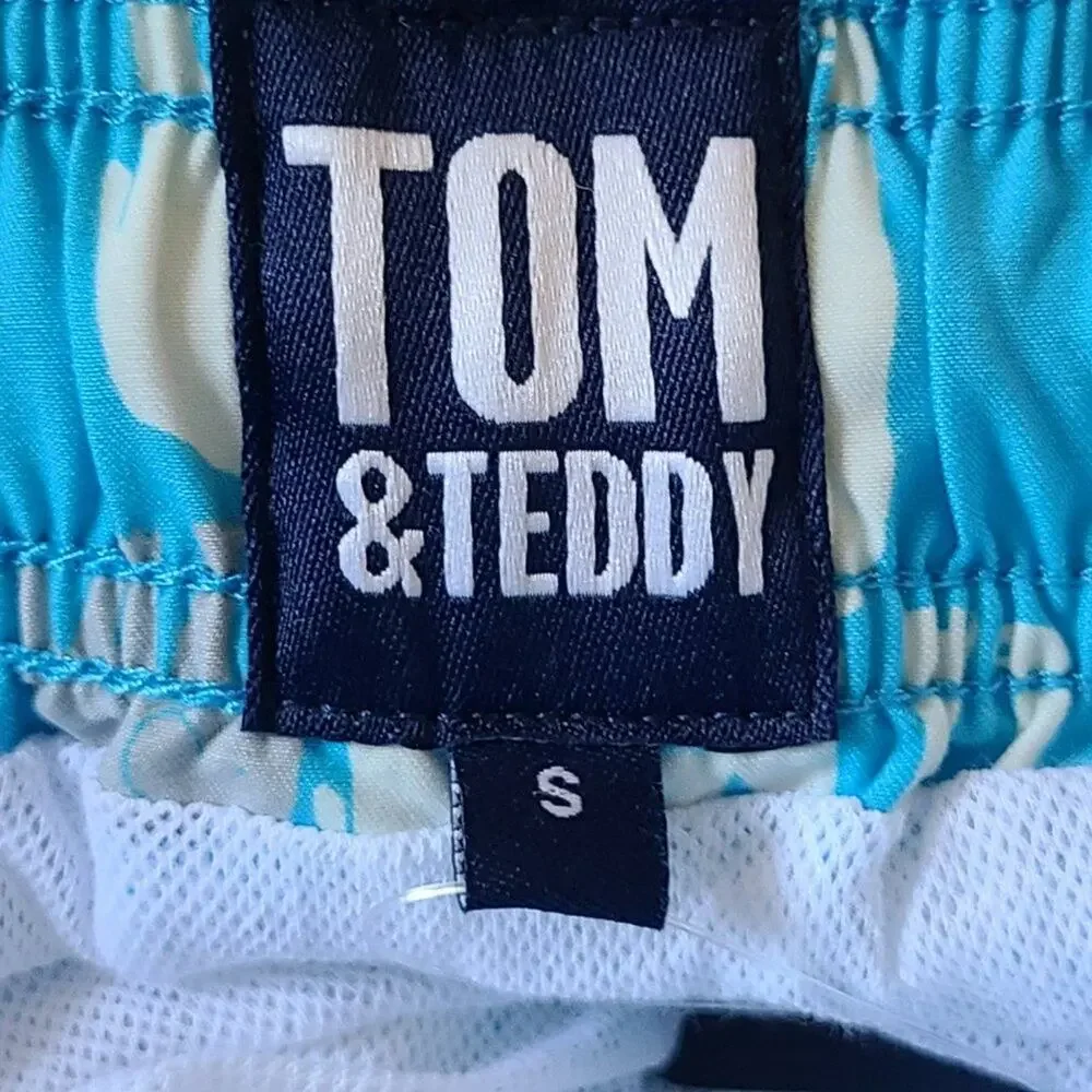 TOM & TEDDY Blue and White Elephants UPF 50+ Quick Dry Swim Shorts Size Small‎